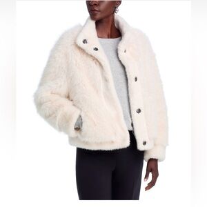 NWT Adrienne Landau bone white Faux Fur Jacket in Cream SZ M